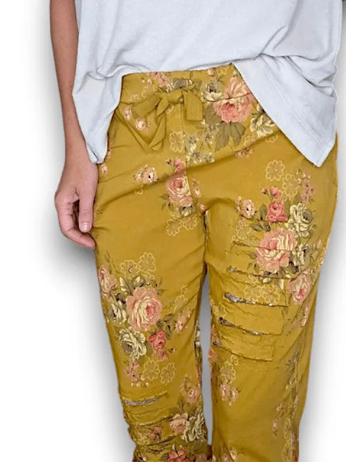 RIPPED PANTS LINEN HIGH TEA MUSTARD