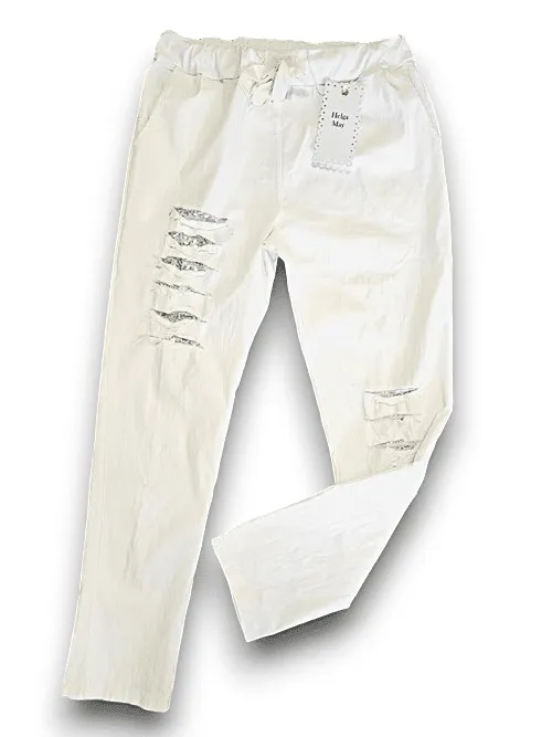 RIPPED PANTS LINEN WHITE
