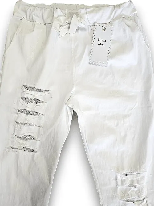 RIPPED PANTS LINEN WHITE