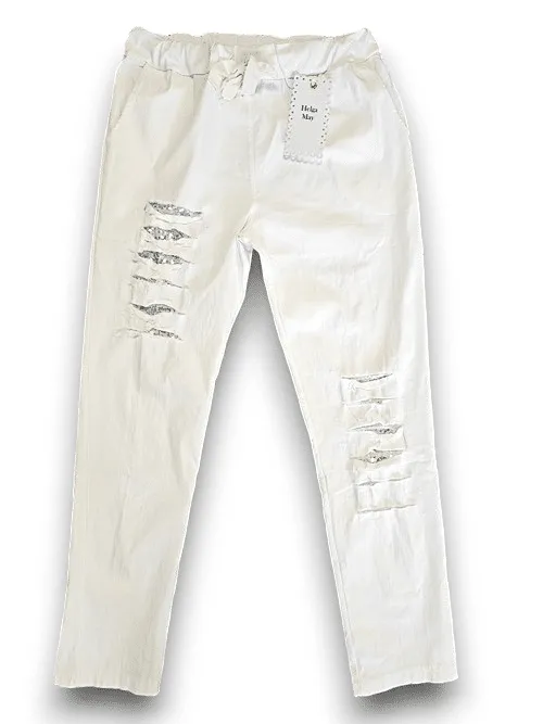 RIPPED PANTS LINEN WHITE