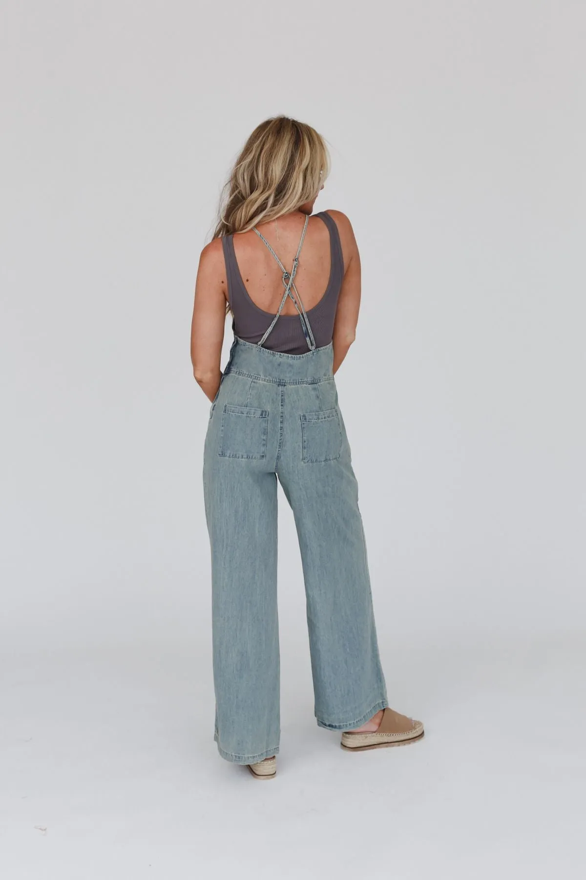 Rise And Shine Wide Leg Denim Jumpsuit - Denim