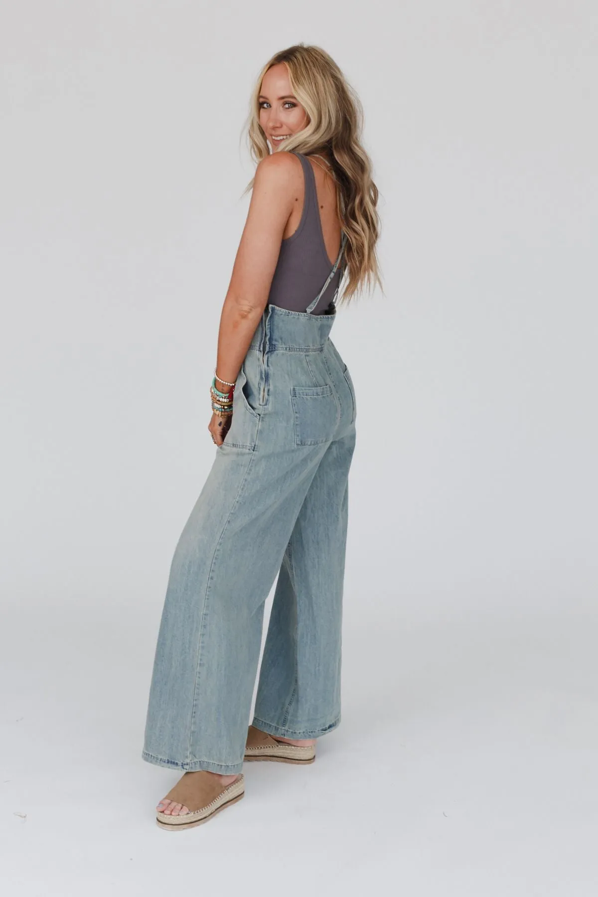 Rise And Shine Wide Leg Denim Jumpsuit - Denim
