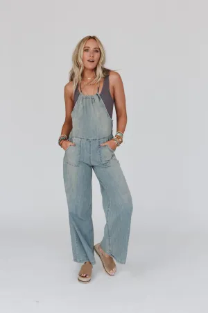 Rise And Shine Wide Leg Denim Jumpsuit - Denim