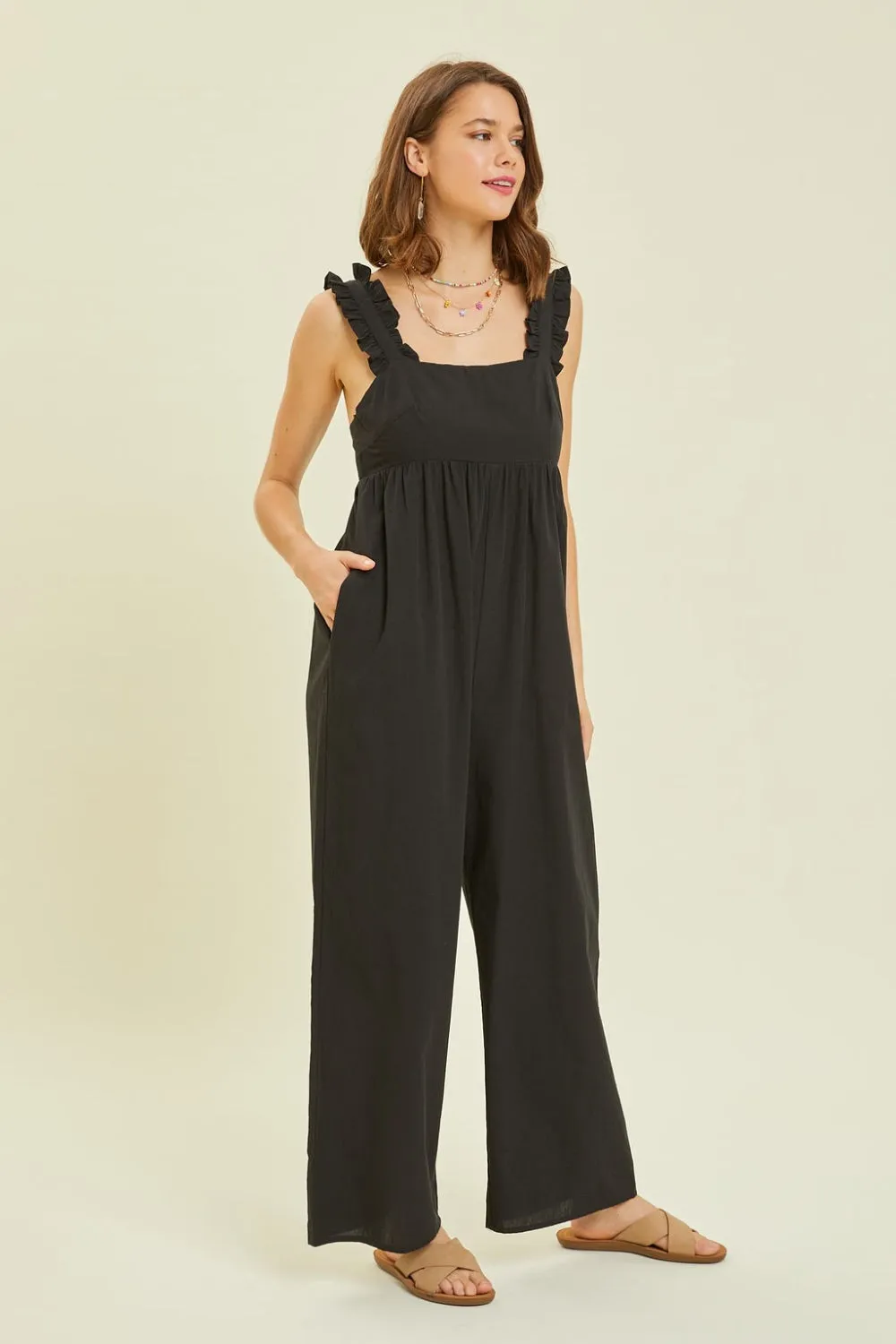 Ruffled Strap Jumpsuit in Black