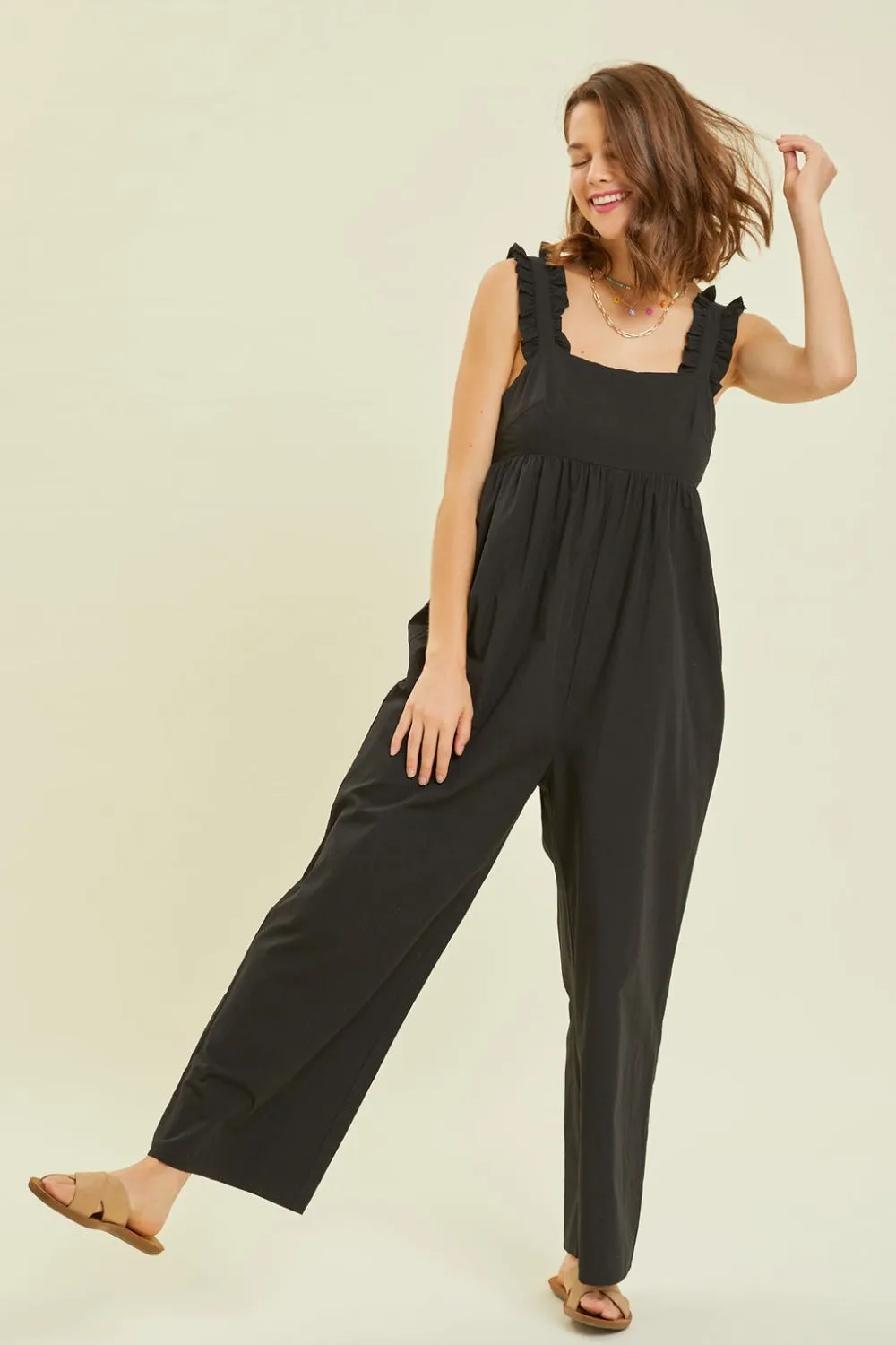 Ruffled Strap Jumpsuit in Black