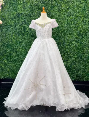 Samantha Blake 1021 Size 4 White Girls Shimmer Pageant Dress Cap Sleeve Crystal A Line Gown Formal