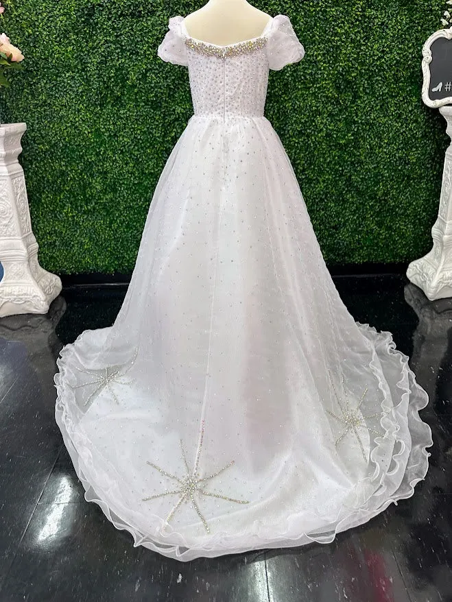 Samantha Blake 1021 Size 4 White Girls Shimmer Pageant Dress Cap Sleeve Crystal A Line Gown Formal