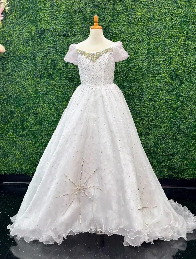 Samantha Blake 1021 Size 4 White Girls Shimmer Pageant Dress Cap Sleeve Crystal A Line Gown Formal