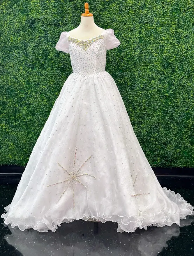 Samantha Blake 1021 Size 4 White Girls Shimmer Pageant Dress Cap Sleeve Crystal A Line Gown Formal