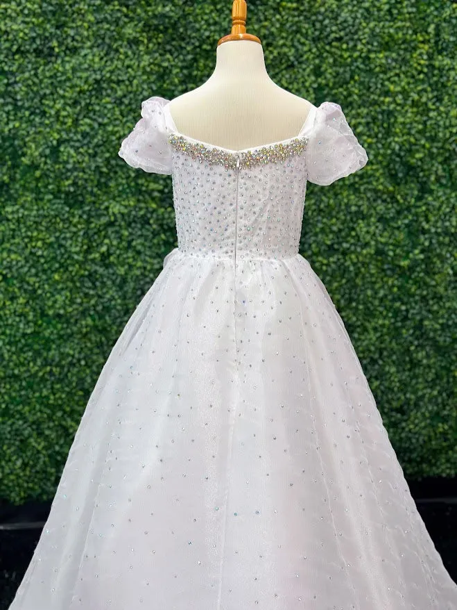Samantha Blake 1021 Size 4 White Girls Shimmer Pageant Dress Cap Sleeve Crystal A Line Gown Formal