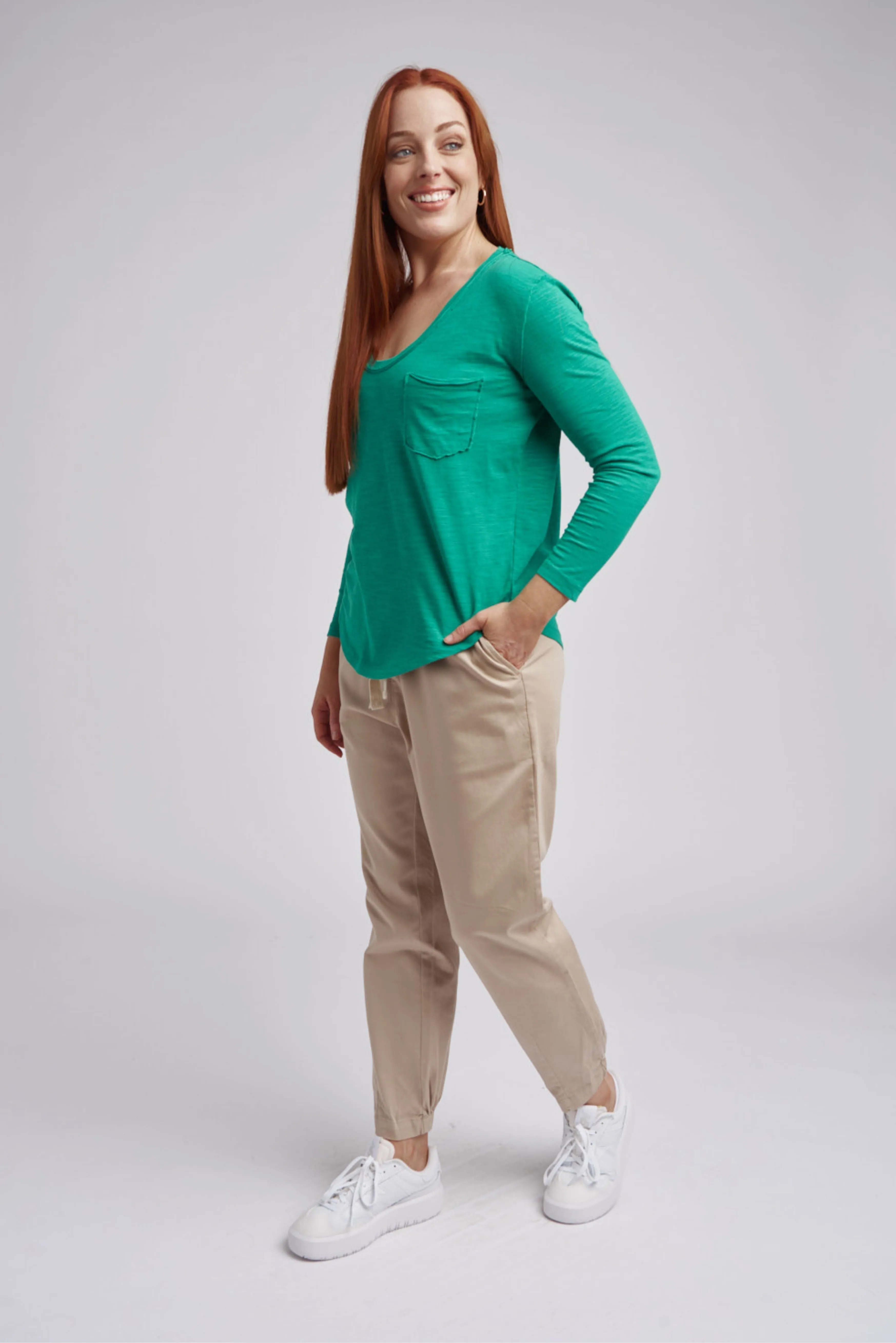 Scoop Neck Cotton Pocket Tee Greenlake