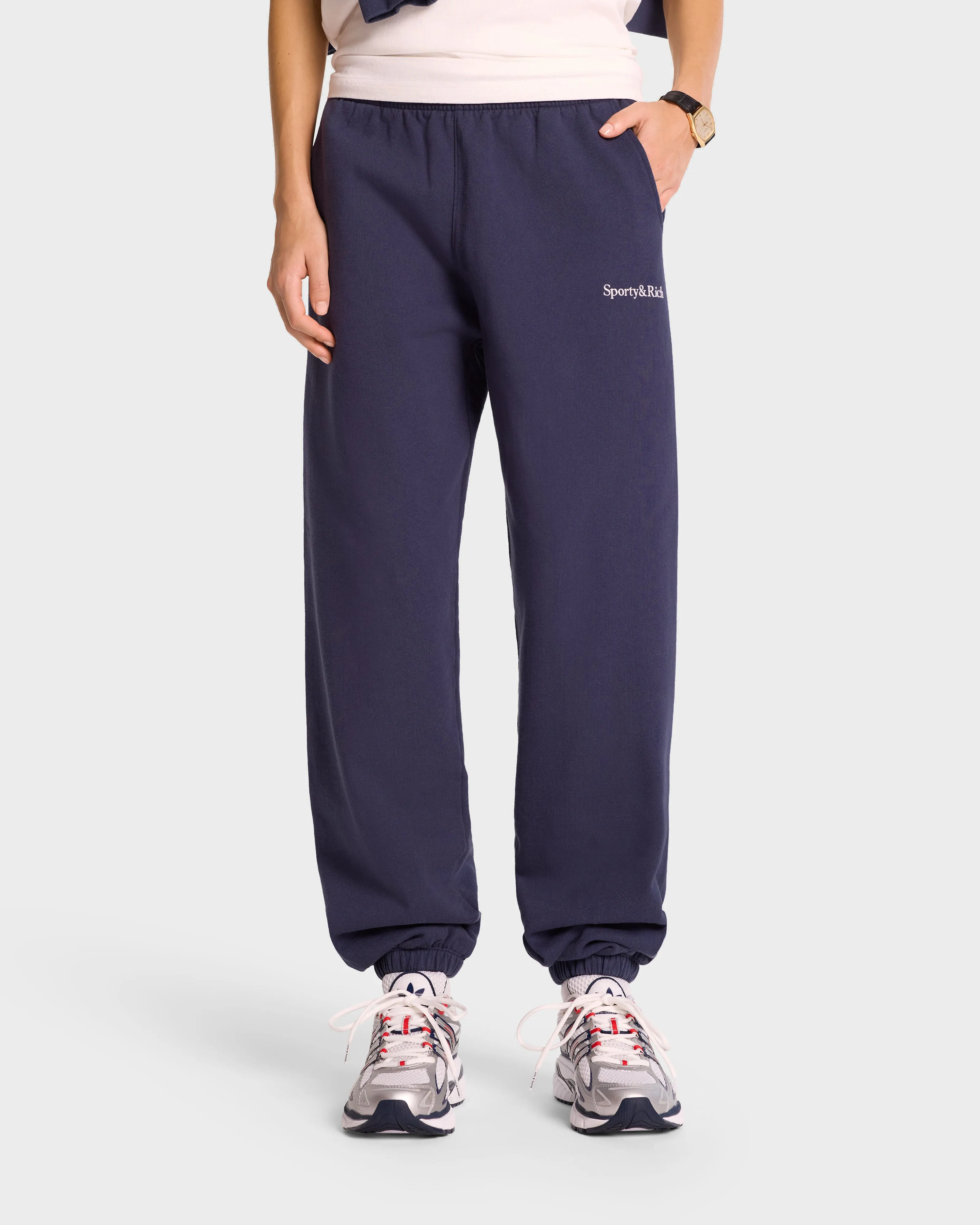 Serif Logo Sweatpant - Navy/White