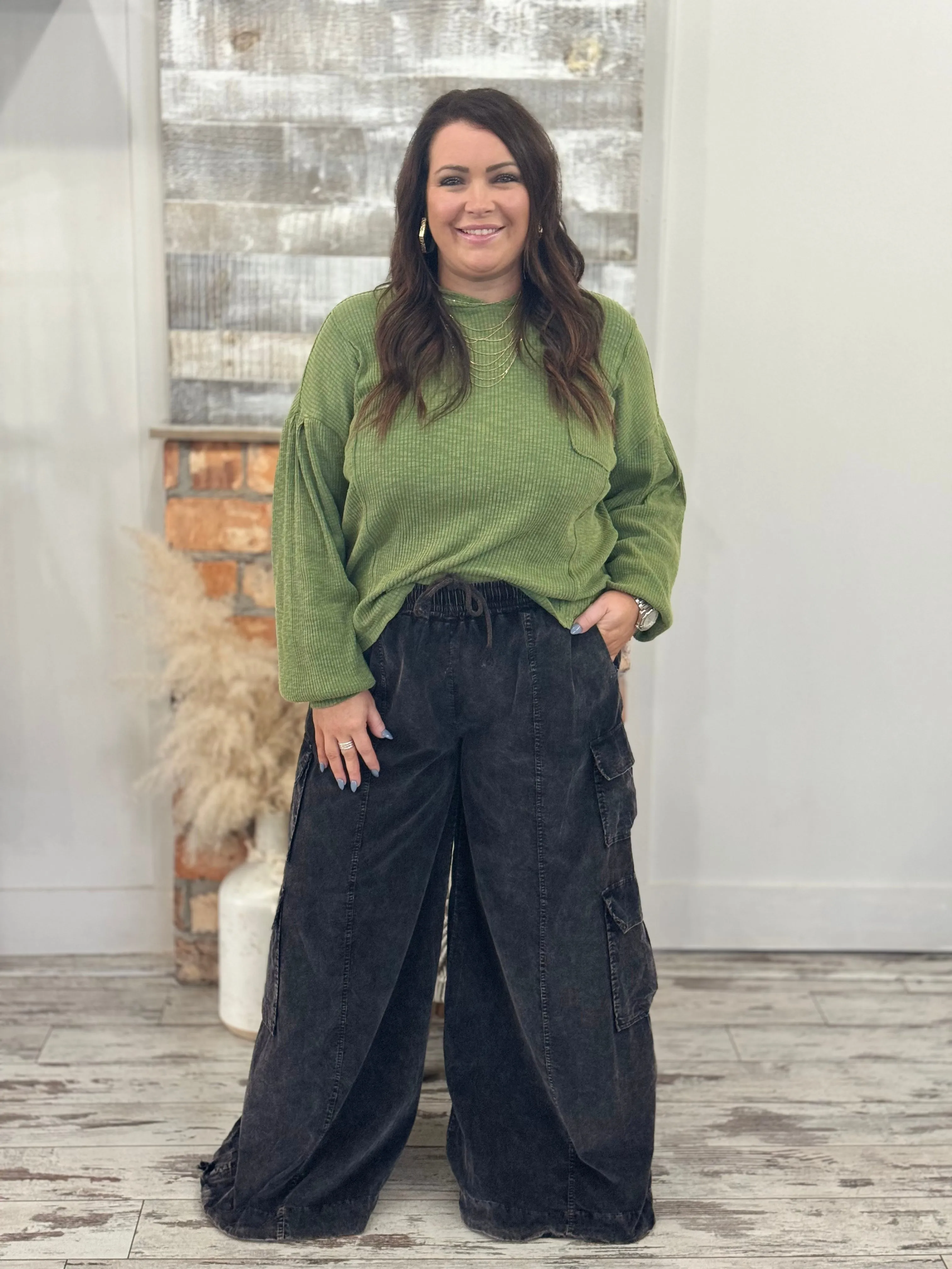 Slouchy Corduroy Wide Leg Jogger Pants in Black