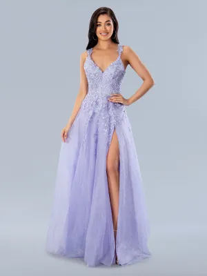 Stella Couture 20058 Long Lace Shimmer V Neck formal Prom Dress Pageant Gown