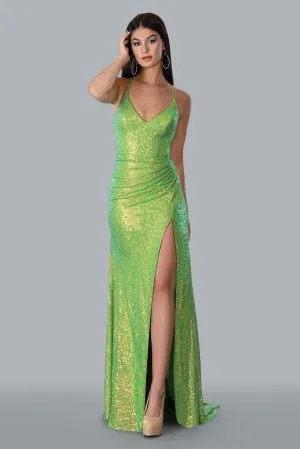 Stella Couture 23141 Long Fitted Sequin Backless Corset Prom Dress Slit Formal Gown