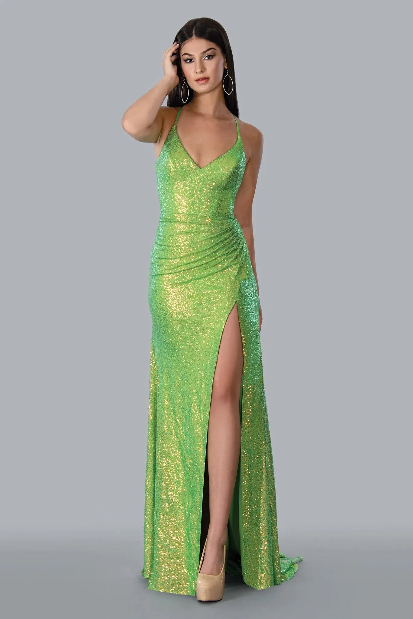 Stella Couture 23141 Size 8 Fuchsia Long Fitted Sequin Backless Corset Prom Dress Slit Formal Gown