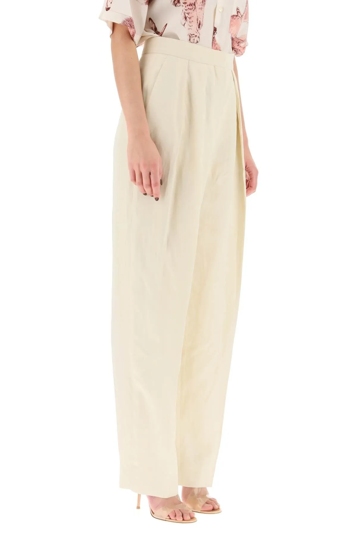 Stella Mccartney Loose Linen Blend Pants With Front Pleats