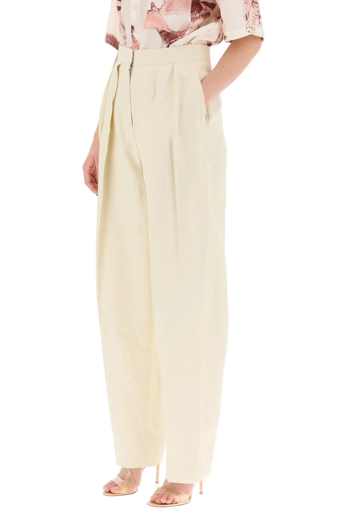 Stella Mccartney Loose Linen Blend Pants With Front Pleats