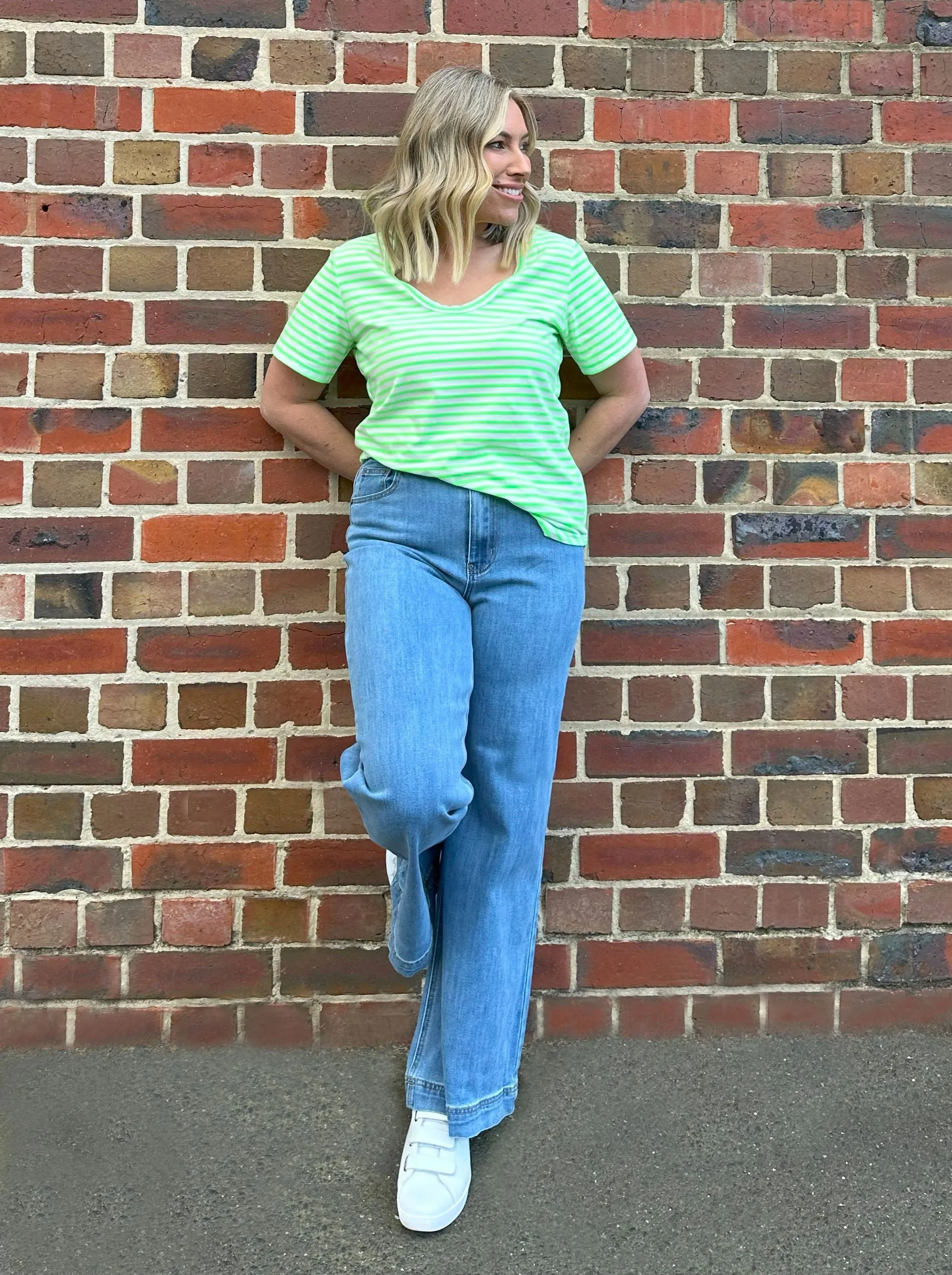 Sunny Tee - Green/White Stripes