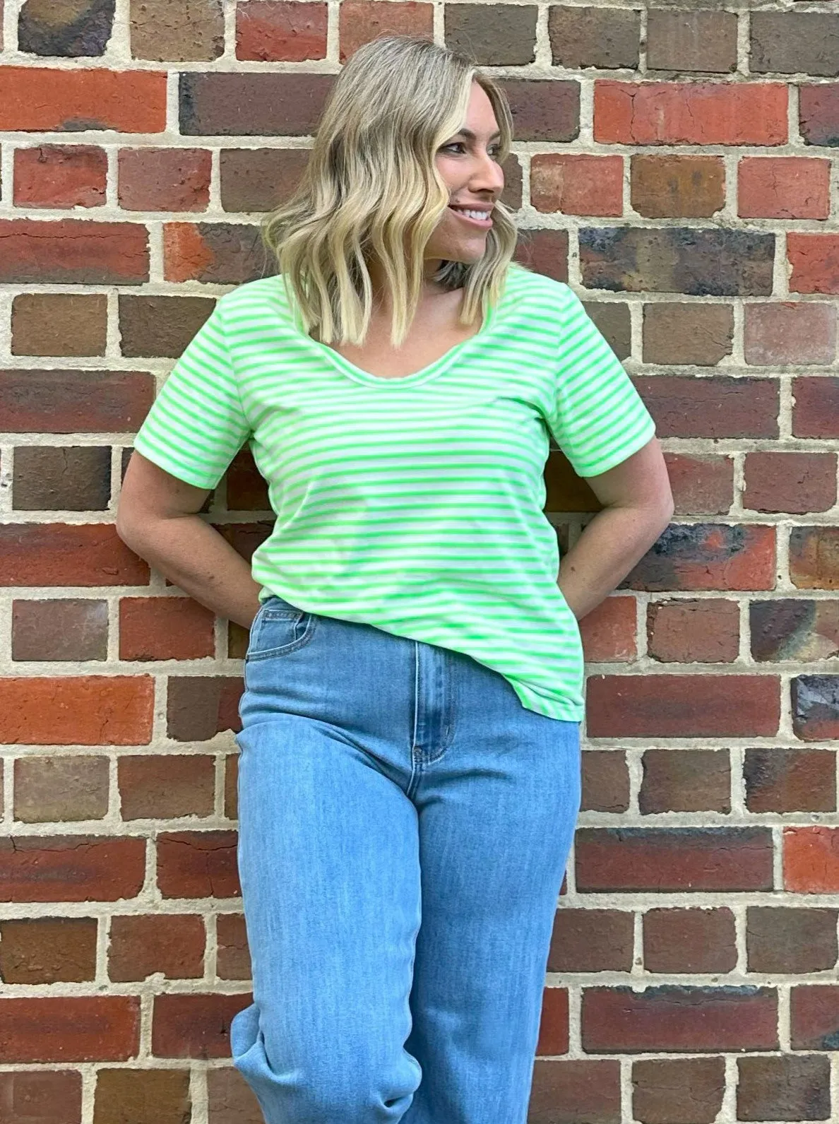 Sunny Tee - Green/White Stripes