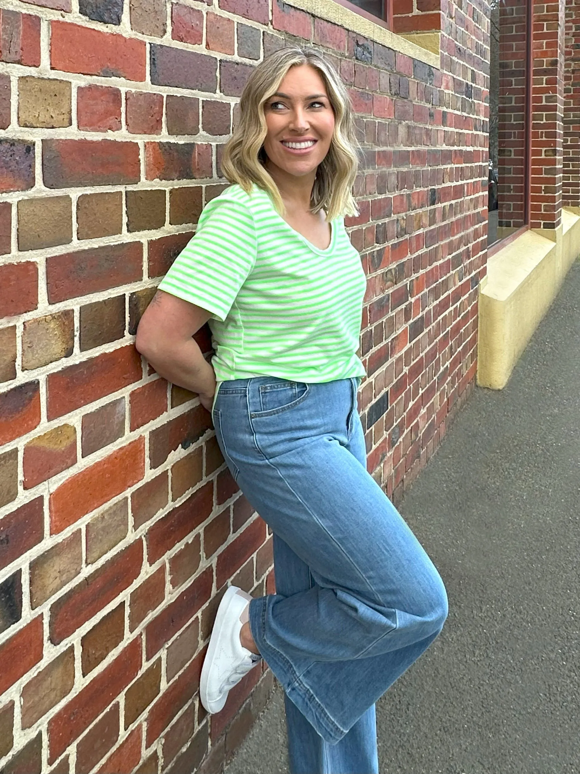 Sunny Tee - Green/White Stripes