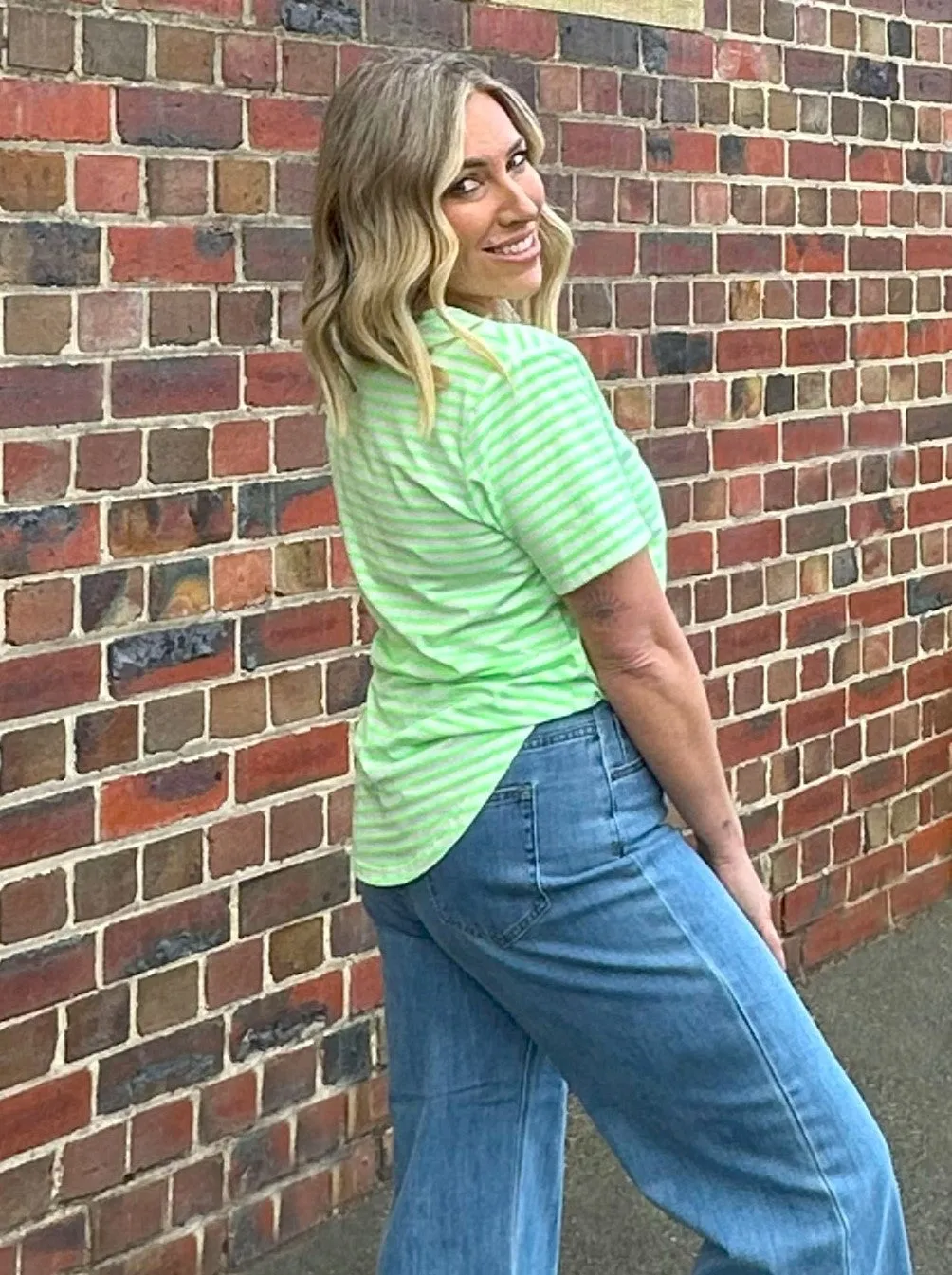 Sunny Tee - Green/White Stripes