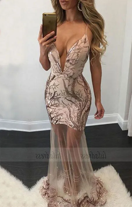 unique deep v neck mermaid party dresses