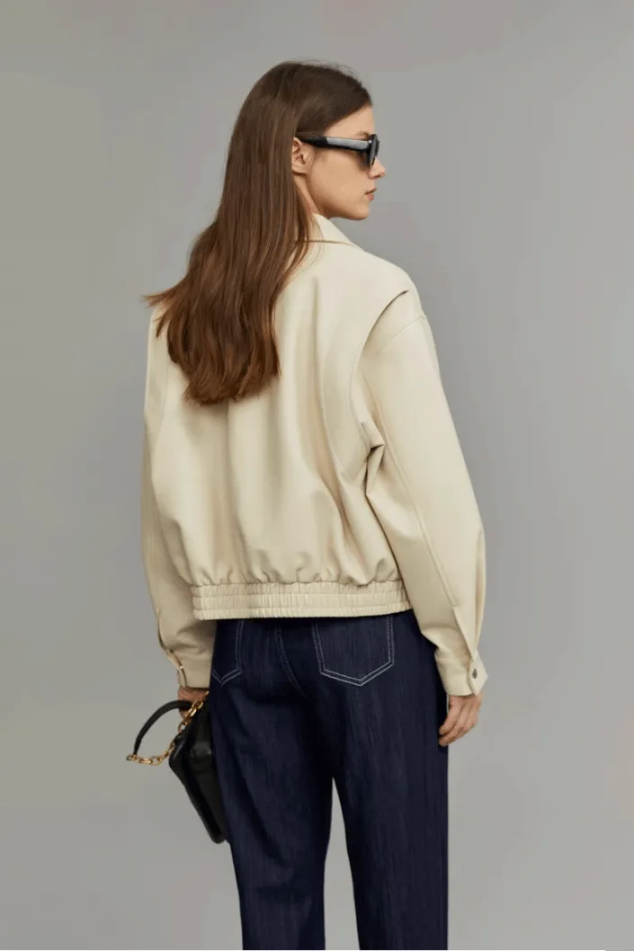 Vintage Cropped Faux-leather Bomber Jacket