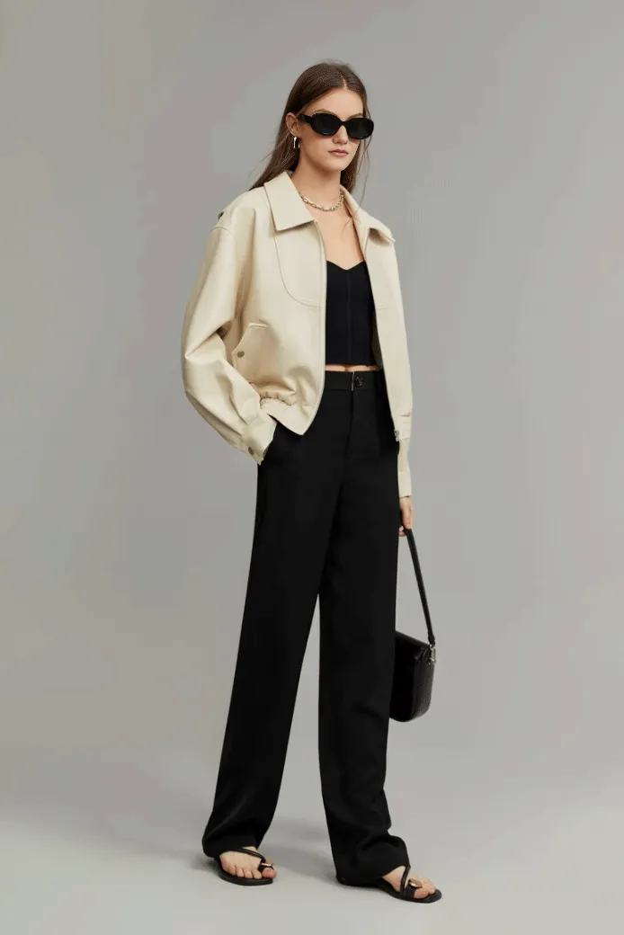 Vintage Cropped Faux-leather Bomber Jacket