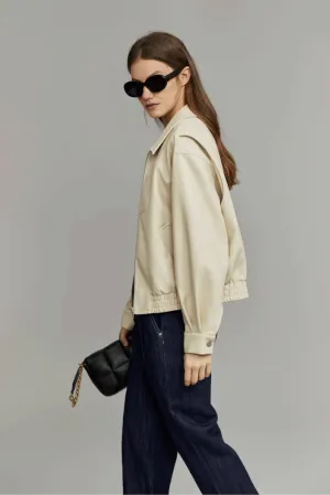 Vintage Cropped Faux-leather Bomber Jacket