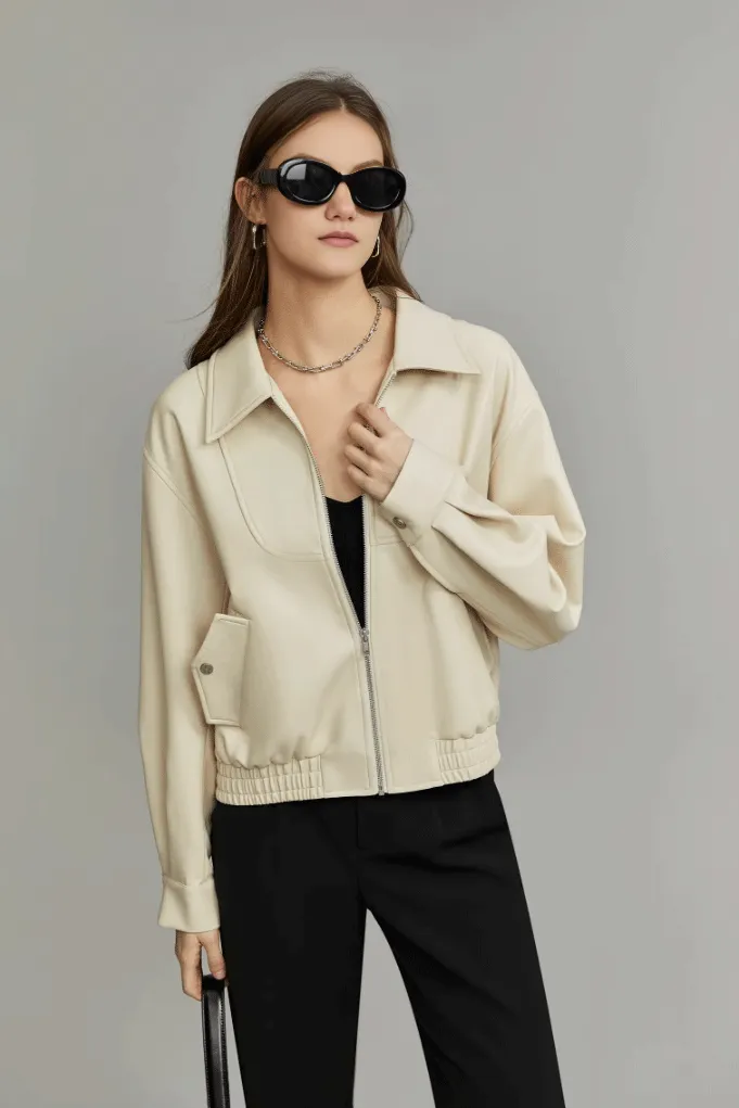 Vintage Cropped Faux-leather Bomber Jacket