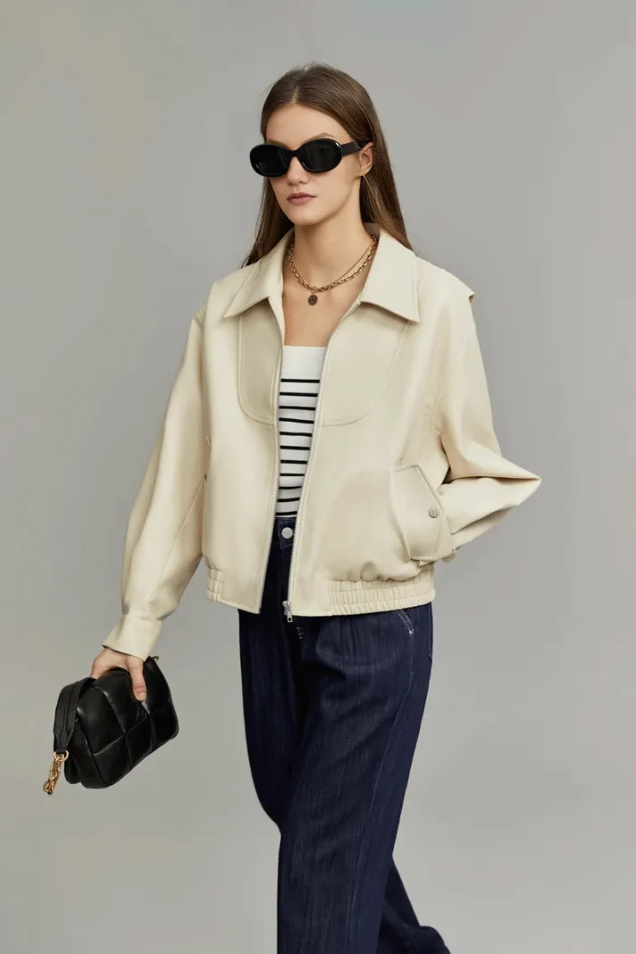 Vintage Cropped Faux-leather Bomber Jacket