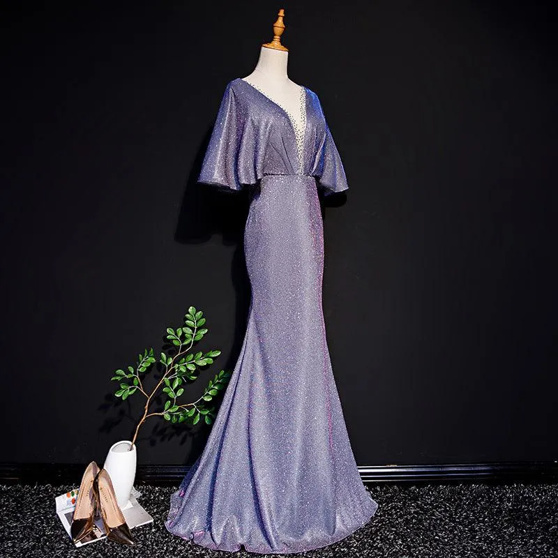 Vintage Lace Trim V-neck Evening Ball Gown
