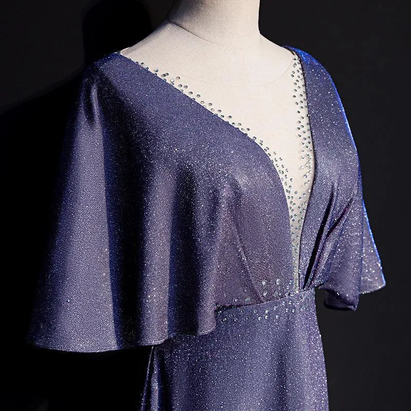 Vintage Lace Trim V-neck Evening Ball Gown