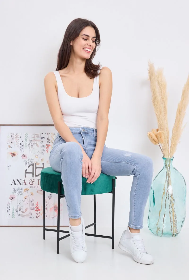 Wholesale Denim Skinny Push-Up Jeans With Scratched and Ripped Effect