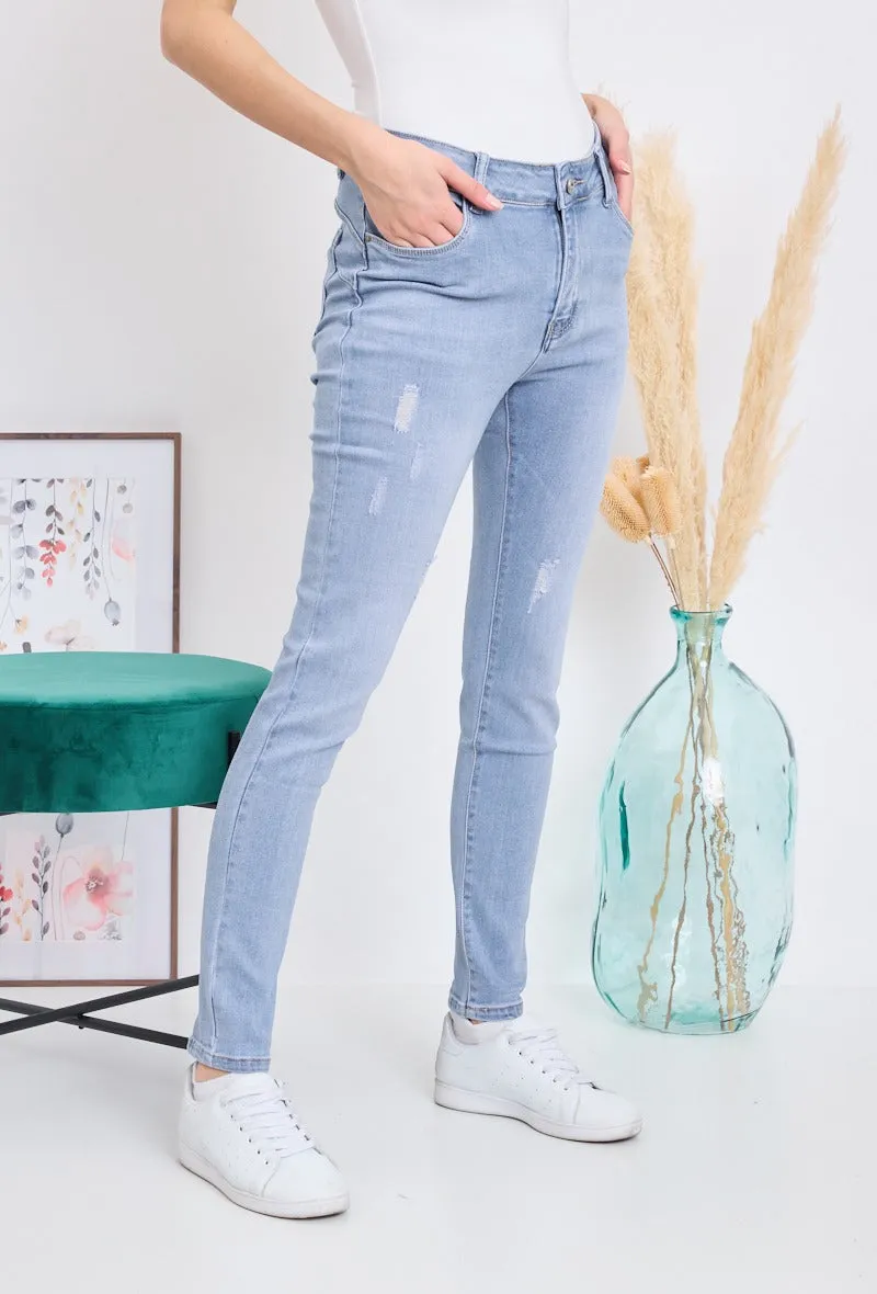 Wholesale Denim Skinny Push-Up Jeans With Scratched and Ripped Effect