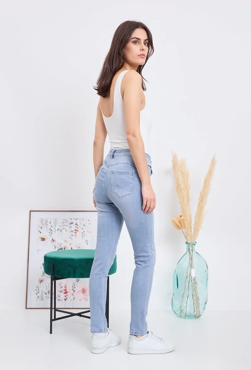 Wholesale Denim Skinny Push-Up Jeans With Scratched and Ripped Effect