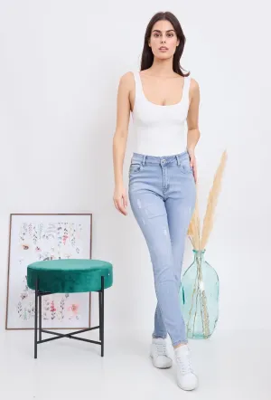 Wholesale Denim Skinny Push-Up Jeans With Scratched and Ripped Effect