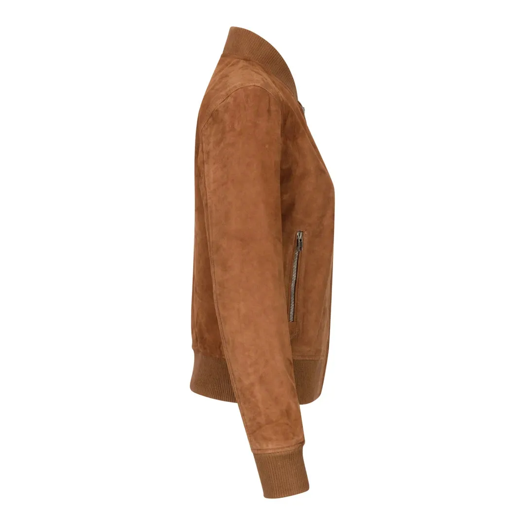 Womens Genuine Suede Bomber Jacket Leather Casual Varsity Vintage Casual