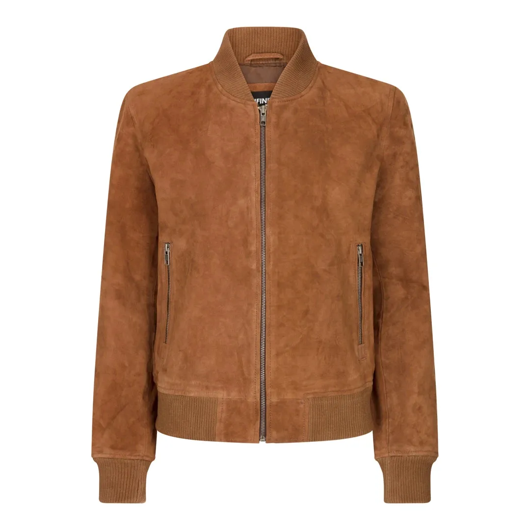 Womens Genuine Suede Bomber Jacket Leather Casual Varsity Vintage Casual