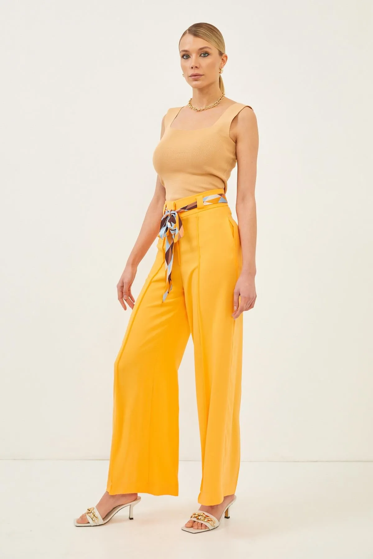 Yellow High Rise Wide Leg Trousers