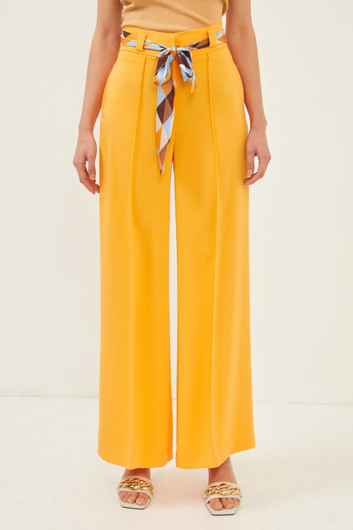 Yellow High Rise Wide Leg Trousers